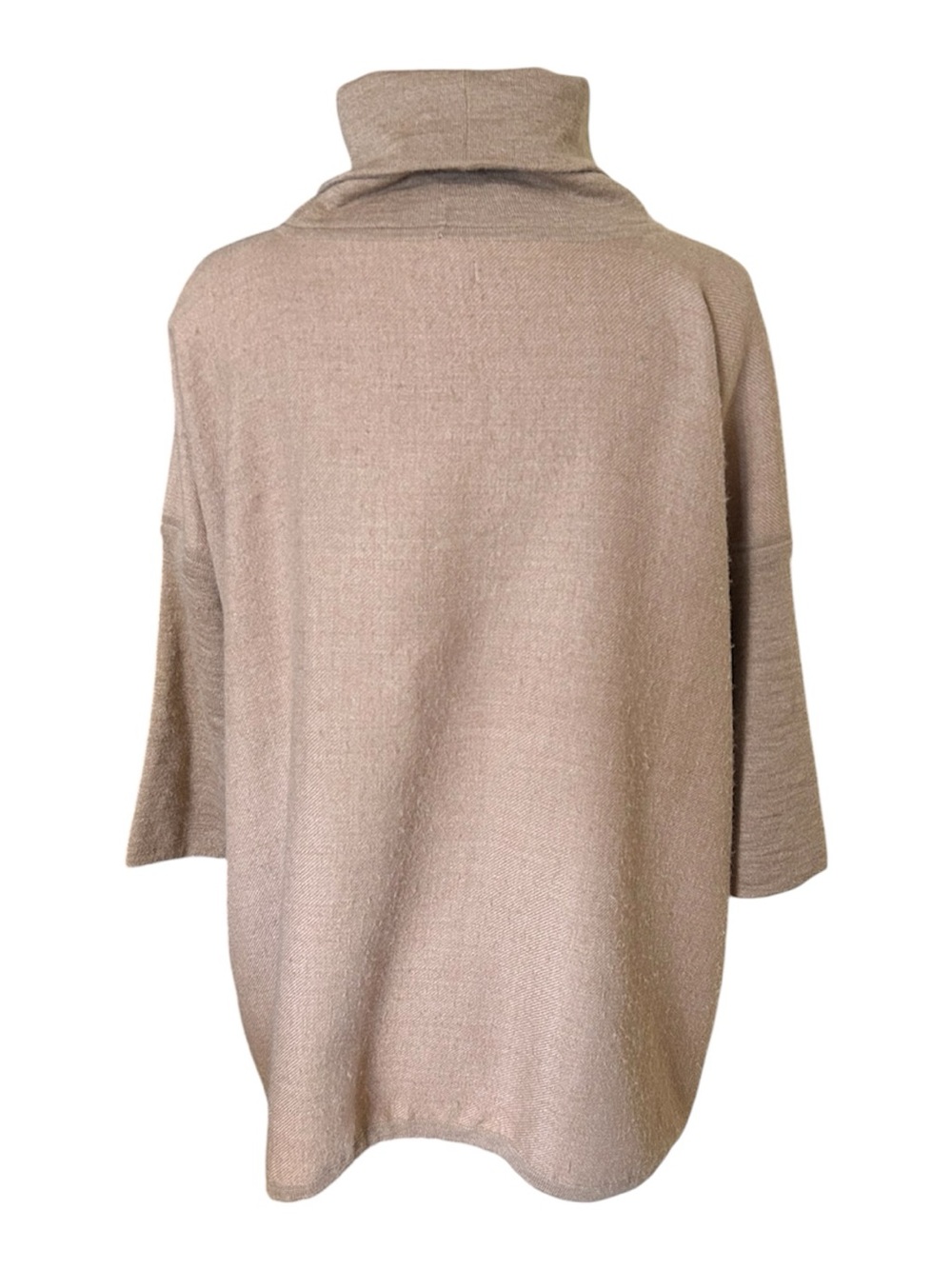 CUYANA Baby Alpaca Turtleneck Oversized Poncho Tan Sweater Women’s Petite - Picture 2 of 7